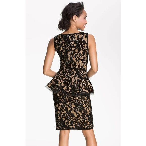 Tadashi Shoji Black Nude Lace‎ Cocktail Hour Evening Peplum Mini Dress Size 8 - Picture 2 of 12